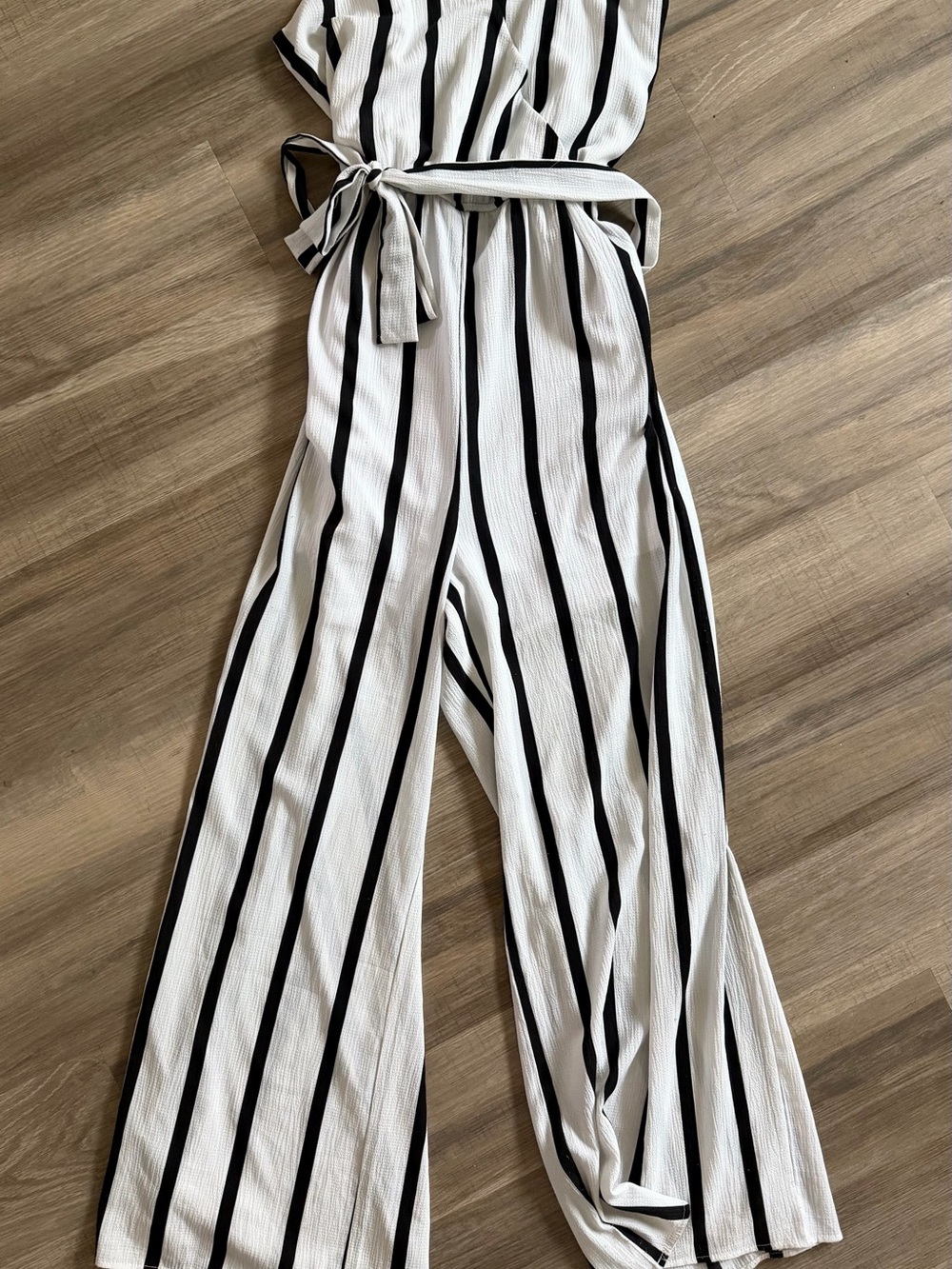 Striped White & Black Wide-Leg Jumpsuit